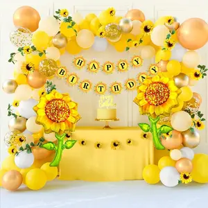 Sunflower Birthday Party Decorations Kit Sunflower Banner Yellow Balloon Arch Sunflower Vine Sunflower Heads Table Covers Cake Toppers 146 Pack Sunflower Party Supplies for Baby Shower Décor Garland Aluminum Colorful Set diaper cake, Valentine's Day gift