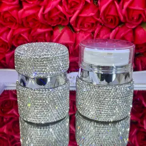 1pc/2pcs Diamond Decorative Leak-Proof DIY Vacuum Pump Jar, 30ML Reusable Moisturizer Container, Portable Cosmetic Bottle with Press Pump, Cream