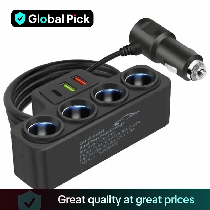 Car Charger, 12V 24V QC 3.0 & USB & PD Fast Charging Charger, Multifunctional Car Charger with LED Display for Phone, Tablet, Car Electrical Appliance