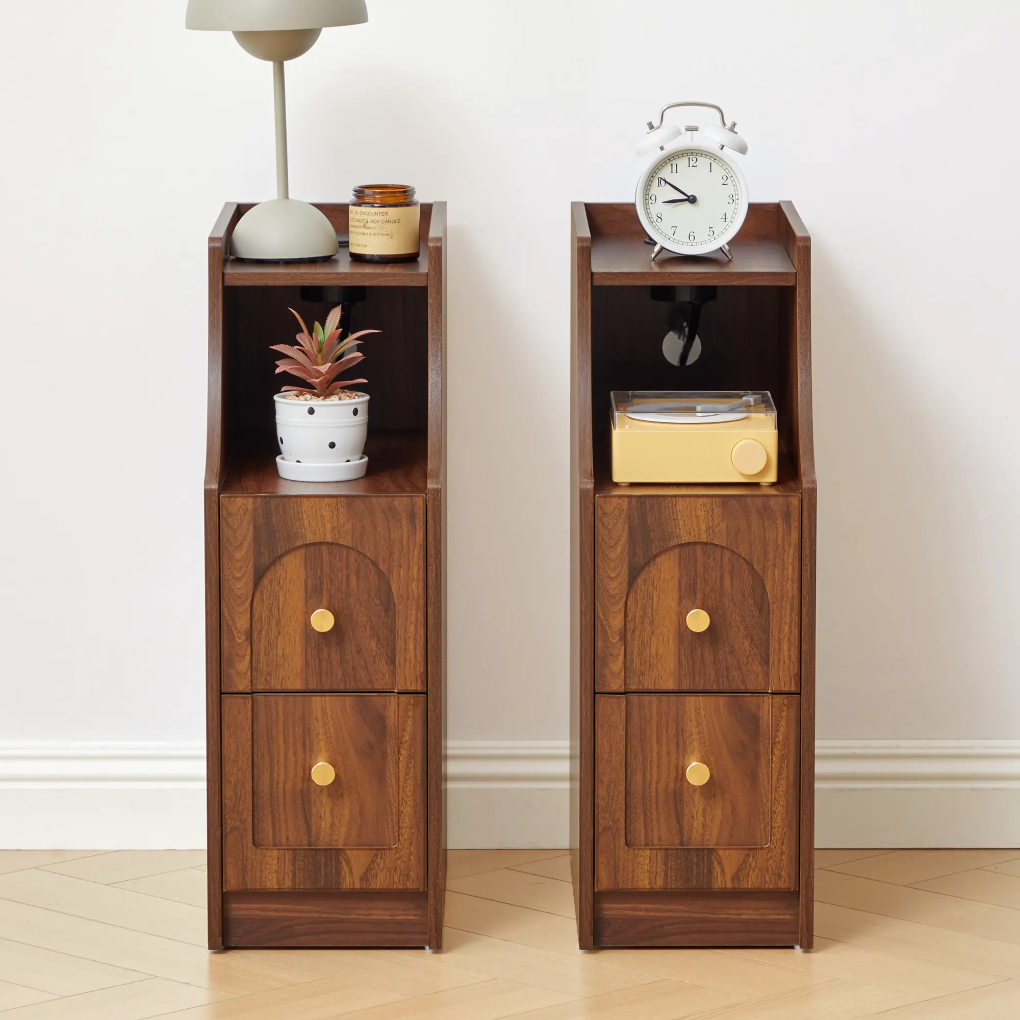 Giratree Modern Arched Style Wooden Nightstand with Storage - Compact Base, Small Size Furniture for Small Spaces, 1/2-Pack Side End Table for Bedroom, Living Room