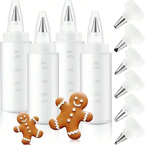 Piping Bottle Set, 180ML Leak-Proof Squeeze Bottles, BPA-Free Reusable Icing Dispenser, Pastry Decorating Tools, Ideal for Cake Decorating & Cookie Icing