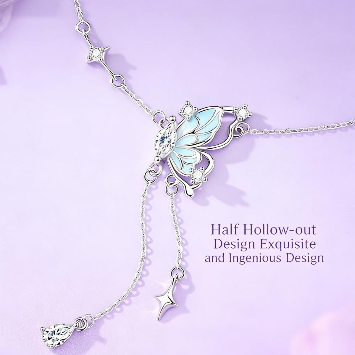 Handcrafted Open-Work Butterfly Tassel Necklace, Artisan Crafted Statement Chain