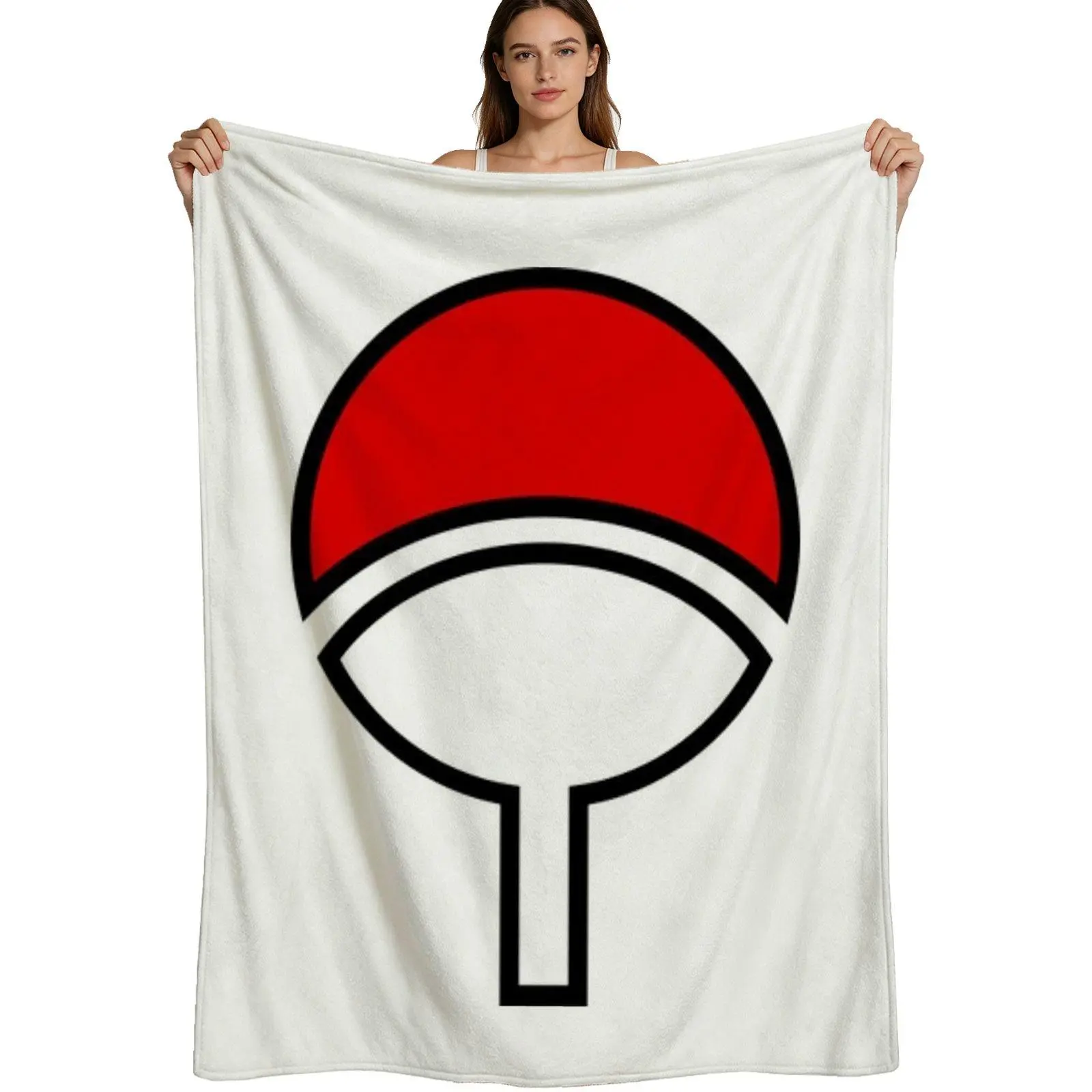 Anime Uchiha Clan Symbol Flannel Blanket - Soft Fleece, Vibrant Print, 4 Sizes - Uchiha Symbol Whimsical Home Decor for Fans, Bedroom Room & House Decor Single Pack