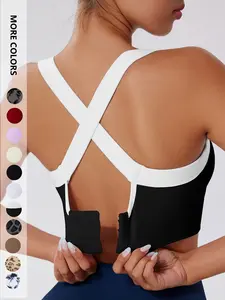 Women's Solid Criss Cross Wireless Yoga Sports Bra, Breathable Comfortable High Stretch, Sporty Style for All Seasons, Indoor & Outdoor Wear