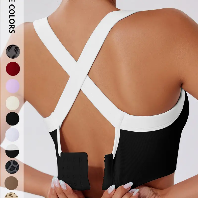 Women's Solid Criss Cross Wireless Sports Bra Wirefree Sports Bra, Breathable Workout Bra, Comfortable High Stretch, Sporty Style for All Seasons, Indoor & Outdoor Wear, Sport Bras