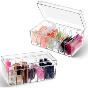 2 Pack Acrylic Lash Extension Organizer and Storage, Large Capacity 6 Divided Eyelash Extension Supplies Storage Box Eyelash Beauty Organizer with Lid for Technician Lash Techs