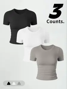 Women's Seamless Sports Tee, High Stretch Breathable Nylon Fabric, Ideal Gym Fit, Comfortable & Stylish Workout Top, Breathable Workout Tops