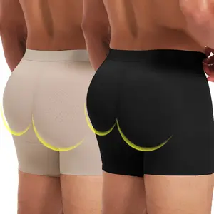 1-2 Pack Menswear Body Shaper Shapewear Butt Lifter Padded Underwear Soft Boxer Briefs Hip Enhance Shorts Breathable Stretchy Fabric Pants Fitted Natural Sports Compression Trunks Plain Panties Lingerie Beige Casual
