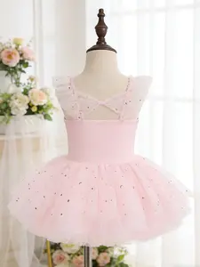 Girls' Tulle Spliced Puffed Dress with Butterfly Back Design, Perfect for Ages 3 to 10, Ideal for Parties and Special Occasions