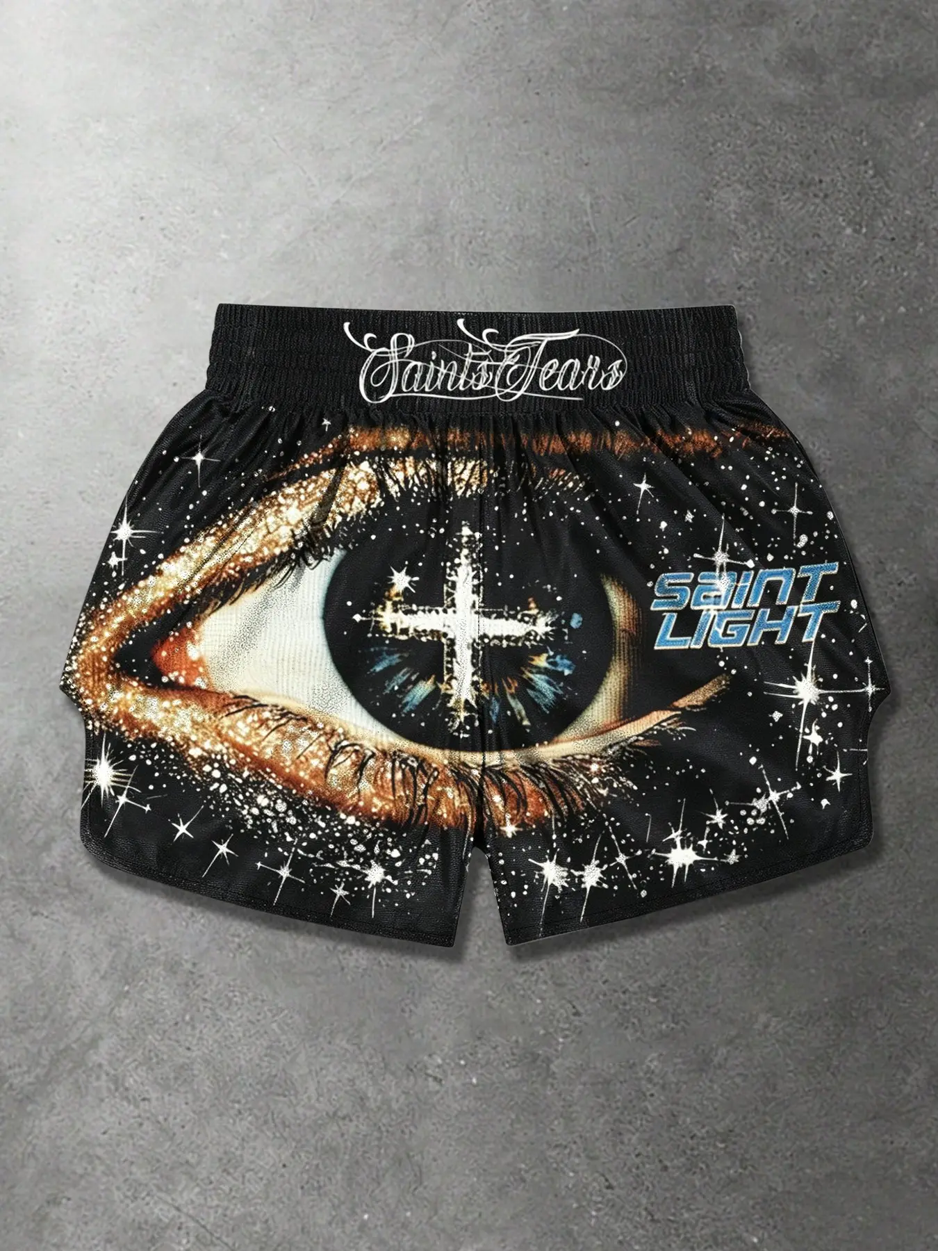 1Pc Unisex Boxing Shorts Hip Hop Glitter Eye Print Breathable Summer Shorts Fight Trunks for Men Women Muay Thai MMA Training Daily Casual Wear Athletic Workout Shorts Breathable Sport Shorts