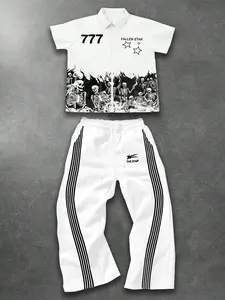 Two-Piece Set Men's Regular Fit Skeleton Print Tee & Tracksuit Set, Street Fashion Casual Round Neck Short Sleeve T-shirt & Sweatpants, Men's for Daily Wear, Streetwear Tracksuit Set