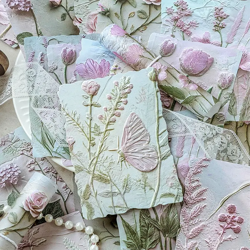 Vintage Plant Journal DIY Decoration Base, Pack of 23 Decorative Material Papers(3 sheets of letterpress paper +20 sheets of flat paper), Retro Style Handmade Scrapbook Supplies, Scrapbooking Paper, Art Craft Paper, Perfect for Craft Projects