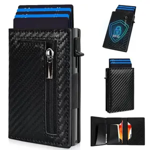 Anti-Theft Credit Card Holder Men Wallets RFID Blocking Aluminum Leather Pop Up Minimalist Wallet Cardholder Wallets for Men