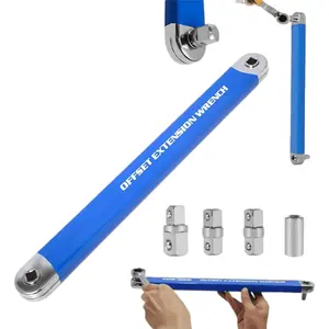 Upgraded Offset Extension Wrench Set. Features Impact-Ready Design & Includes 1/2", 1/4", and 3/8" Square Drive Adapters for Tight Spaces
