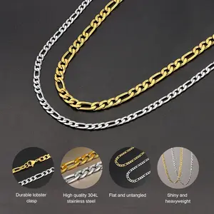 Figaro Chain for Men, Mens Chains Necklaces, Stainless Steel 2-8.5mm 12-36inches 18K Gold Plated Silver Plated Necklace for Women