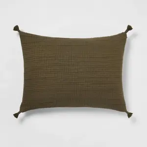 Standard Double Cloth Quilt Sham Olive - Threshold: Cotton & Polyester, Jacquard Weave, Zipper Closure, No Flange