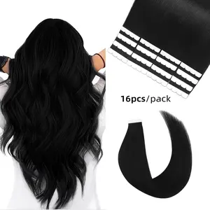 Vlasy 16pcs/pack Black Mini Tape in Hair Extensions Human Hair Seamless Jet Black Glue in Skin Weft Real Hair Extensions for Natural Look Straight