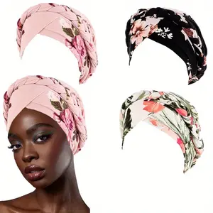 Pack of 3 Womens Printed Turban Hat Head Wraps, Mulitfuntional Chemo Cancer Beanies Cap Headwear Perfect for Daily Wear, Sleeping, and All Hair Types Cap Headwear