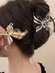 Vintage Butterfly Hair Clip Medium Size, Retro Half-Up Hairstyle Accessory, Metal Shark Clasp for Women, High-End Style