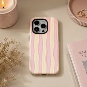 Light-colored wavy stripe pattern phone case, sturdy and durable 2-in-1 case, compatible with iPhone 17/16/15/14/13/12/11 Pro Max/Plus/Pro. Durable, stylish protection, and drop-proof phone case.
