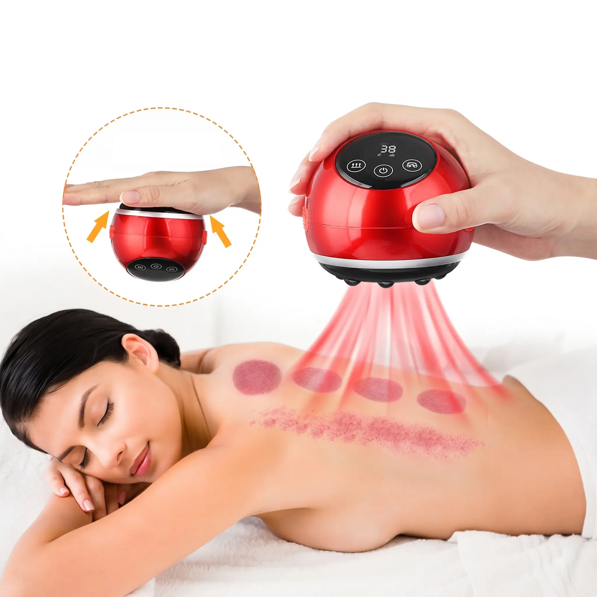 Electric Guasha Scraping Massage Cupping Beauty Massager, Heating Vacuum Suction Tool with Red Light, 8 Magnetic Beads for Anti-Cellulite Body Care, Beauty Massagers