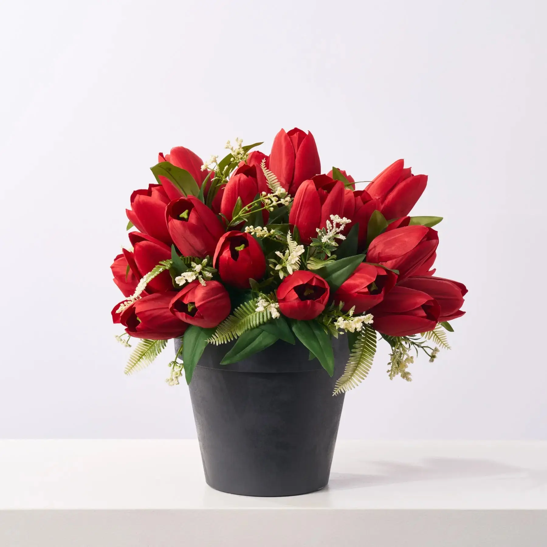 Faux Red Tulip Decorative Flower Filler, Outdoor Urn Arrangement for Covered Patios, Tulip-Shape Spring Summer Decor, 17" L x 17" W x 14" H
