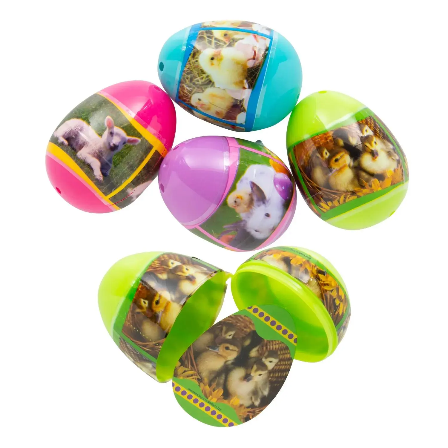 Pre-Filled Plastic Easter Eggs with Colorful Baby Animal Stickers - 24 Pc., Easter Scavenger Hunt Supplies to Avoid Candy Overload