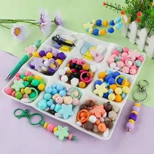 Silicone Beads Kit, 43pcs/set Stylish Playful Charm DIY Beading Kit, Bead Assortment, DIY Jewelry Making Supplies for Bracelet Necklace Earrings Pendant, Jewelry Making Accessories