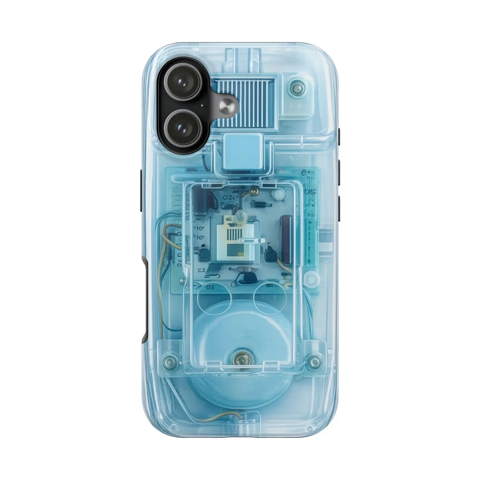 Milky Blue Clear Plastic Magsafe Tough Phone Case – Y2K Transparent Tech Design Tough Case For Iphone 17 16 15 14 13 12 11
