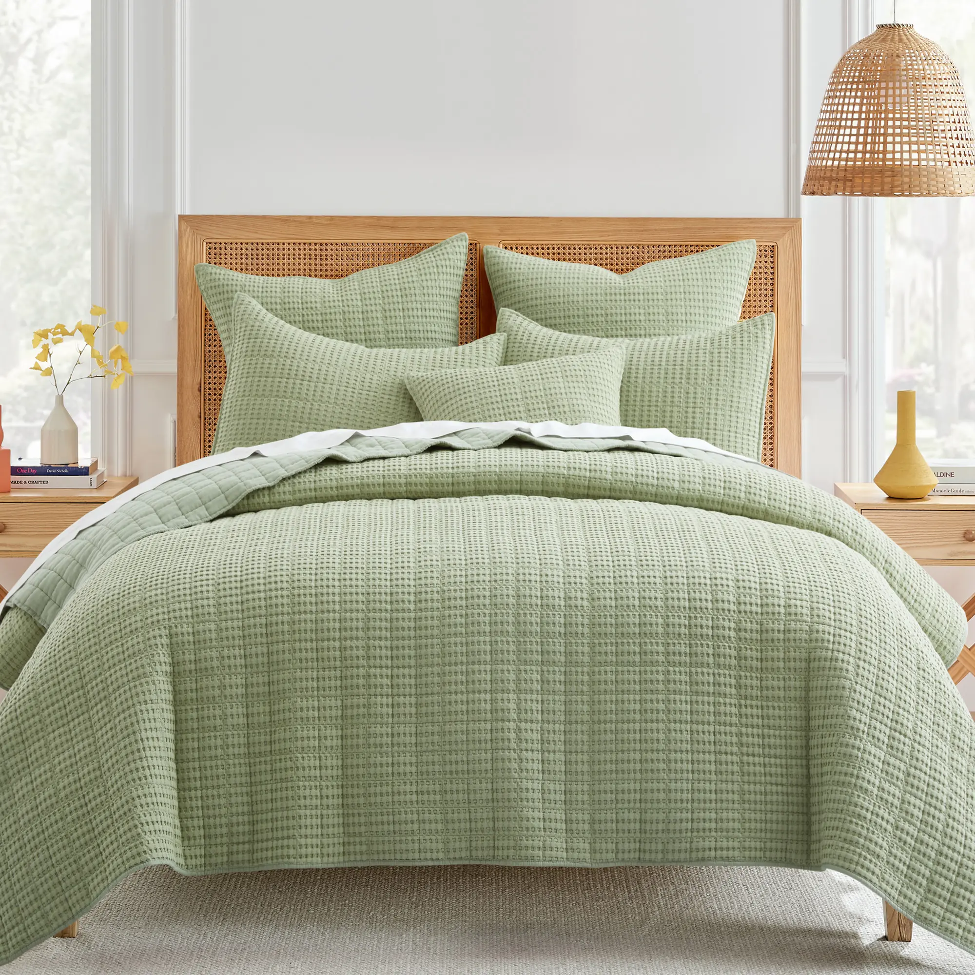 Levtex Home - Mills Waffle  - Full/Queen Quilt Set - Desert Sage Cotton Waffle - Quilt Size (88 x 92in.), Sham Size (26 x 20in.), Bed Cover Set, Bedding Quilt Set