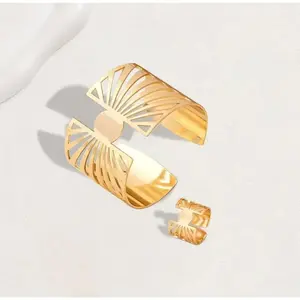 Lxalry Electroplated Iron Minimalist Duo Handmade Bracelet Ring Set 44g Stackable Jewelry for Everyday Fashion Jewelry Sets