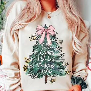 Jesus Christmas, Coquette Christmas Tree , Hand Drawn, Christian Christmas.