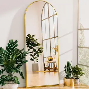 Full Length Mirror Arched Standing Mirror with Aluminum Frame - Wall Leaning Body Mirror for Bedroom Living Room Entryway, 64" L x 21" W, Gold