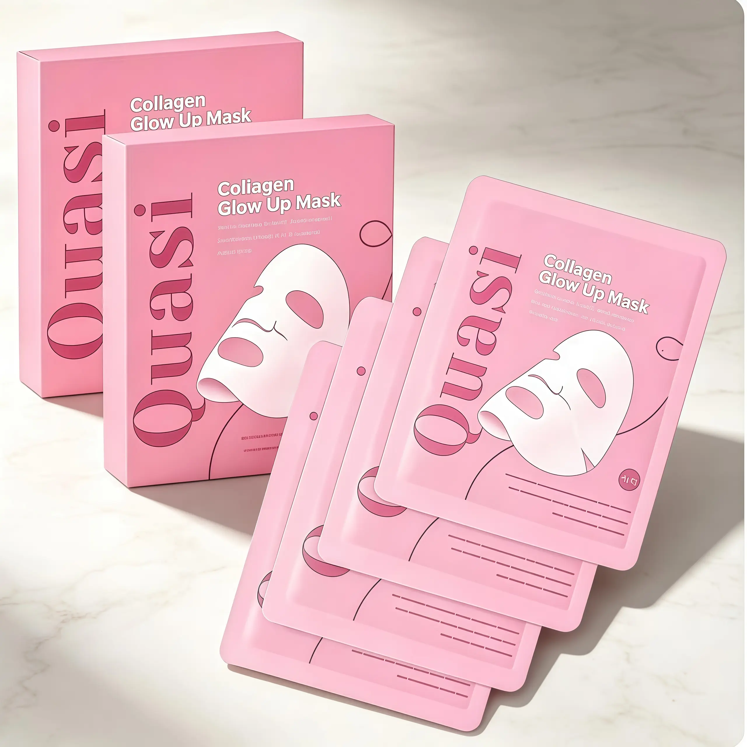 Quasi Collagen Glow Up Mask 2.0, Quasi BioCollagen Face Mask, Firm Skin Deep HydratingMasks for Wrinkle Reduction and PoreMinimization - Glow like Glass Skin (2 Box × 8Pcs)