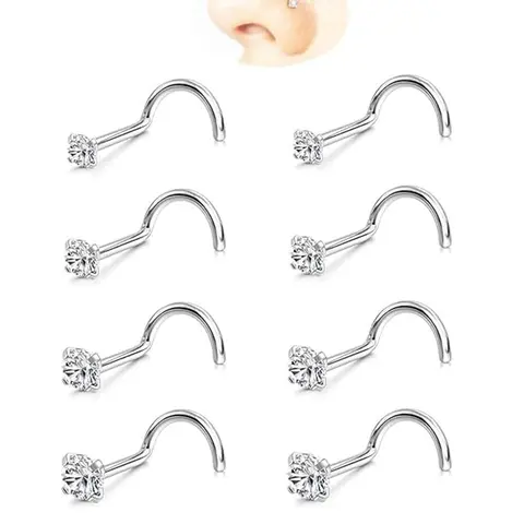 8Pcs Nose Studs for Women, 20G Hypoallergenic Surgical Steel Stainless Steel Nose Rings Studs, 1.5-3mm AAA+ CZ Nose Piercing Jewelry, Wedding & Christmas Gift, Crystal Nose Studs, Cubic Zirconia Nose Studs, Elegant Nose Studs, Nose Rings Set, Body Jewelry