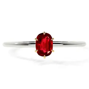 Petite Two Tone Rectangle Cushion Ruby Solitaire Ring (1.10cts.)- RRB081-7X5-AAAA