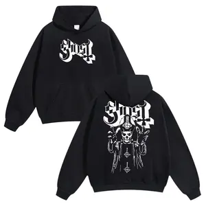 Ghost Unisex Cotton Hoodie for Autumn Winter Thick Warm Band Symbol Fan Style Retro Print Versatile Ins Street Style Couples Outfits Top Choice for Boyfriend Gift Fabric Menswear Casual Fit