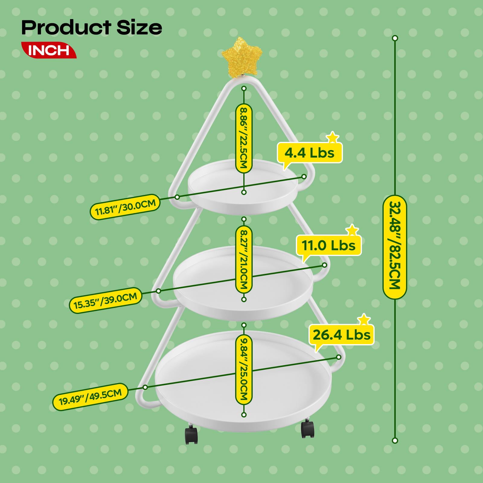 【Deal】Pinmoco Christmas Tree Snack Shelf Cart, Halloween & Christmas Decorations Cupcake Tray Holiday Festival Wedding Bar Party Supplies, 3-Tier Rolling Stand for Festive Decor & Food Display