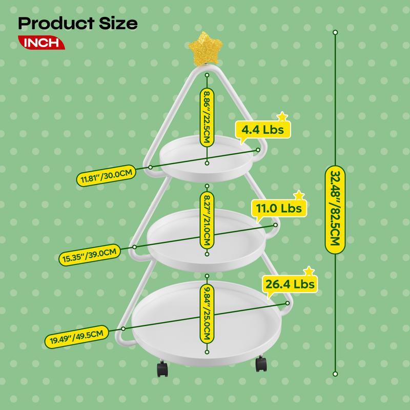 【Deal】Pinmoco Christmas Tree Snack Shelf Cart, Halloween & Christmas Decorations Cupcake Tray Holiday Festival Wedding Bar Party Supplies, 3-Tier Rolling Stand for Festive Decor & Food Display