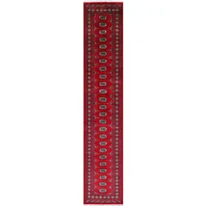 Red Bokhara Handmade Wool Runner Rug - 2' 7" X 13' 3"