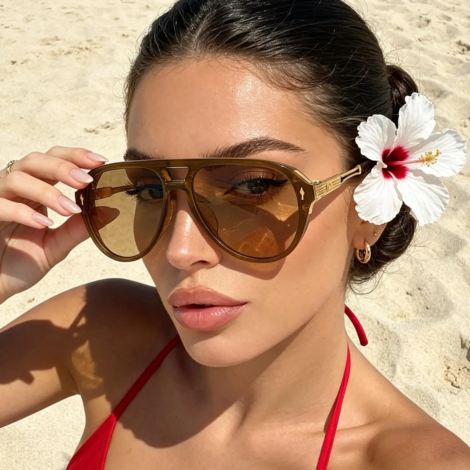 Retro Double Bridge Pilot Sunglasses Luxury Gold Metal Temple UV400 Protection Aviator Shades For Men Women Vintage Fashion Outdoor Driving Beach Sun Glasses