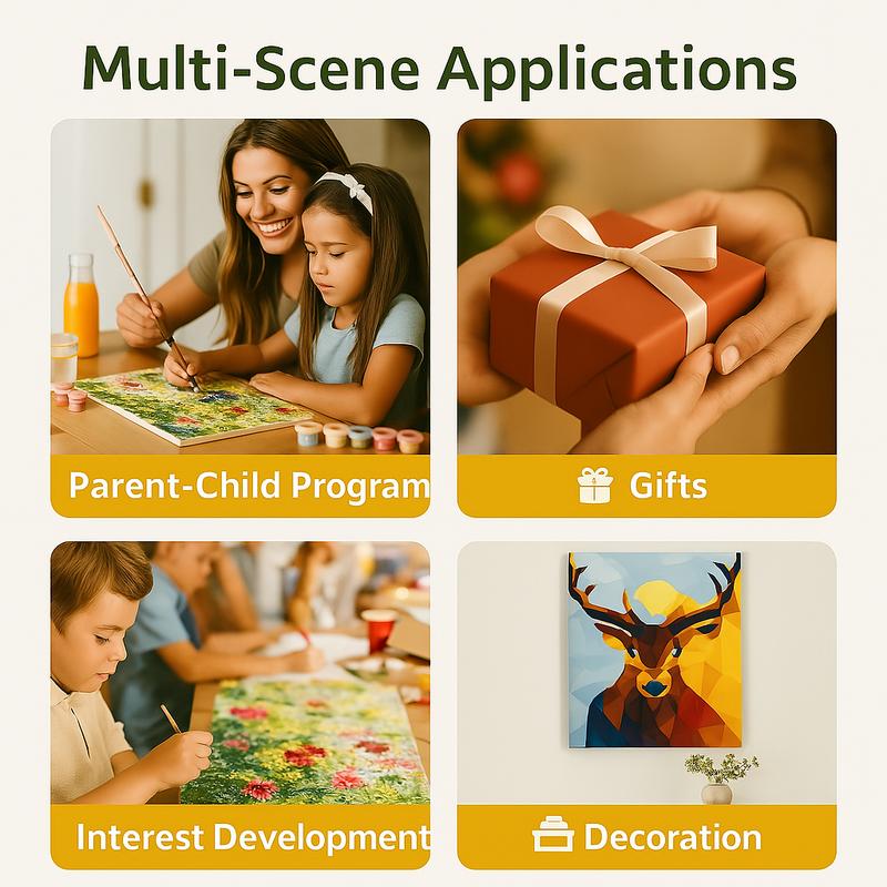 DIY Painting By Numbers Kit - Framed Canvas Set with Brushes, Pre-Mixed Paints & Sample Image - Relaxing Art for Home Decor or Gifting - Dreamy Sunsets & Elegant Flowers Designs