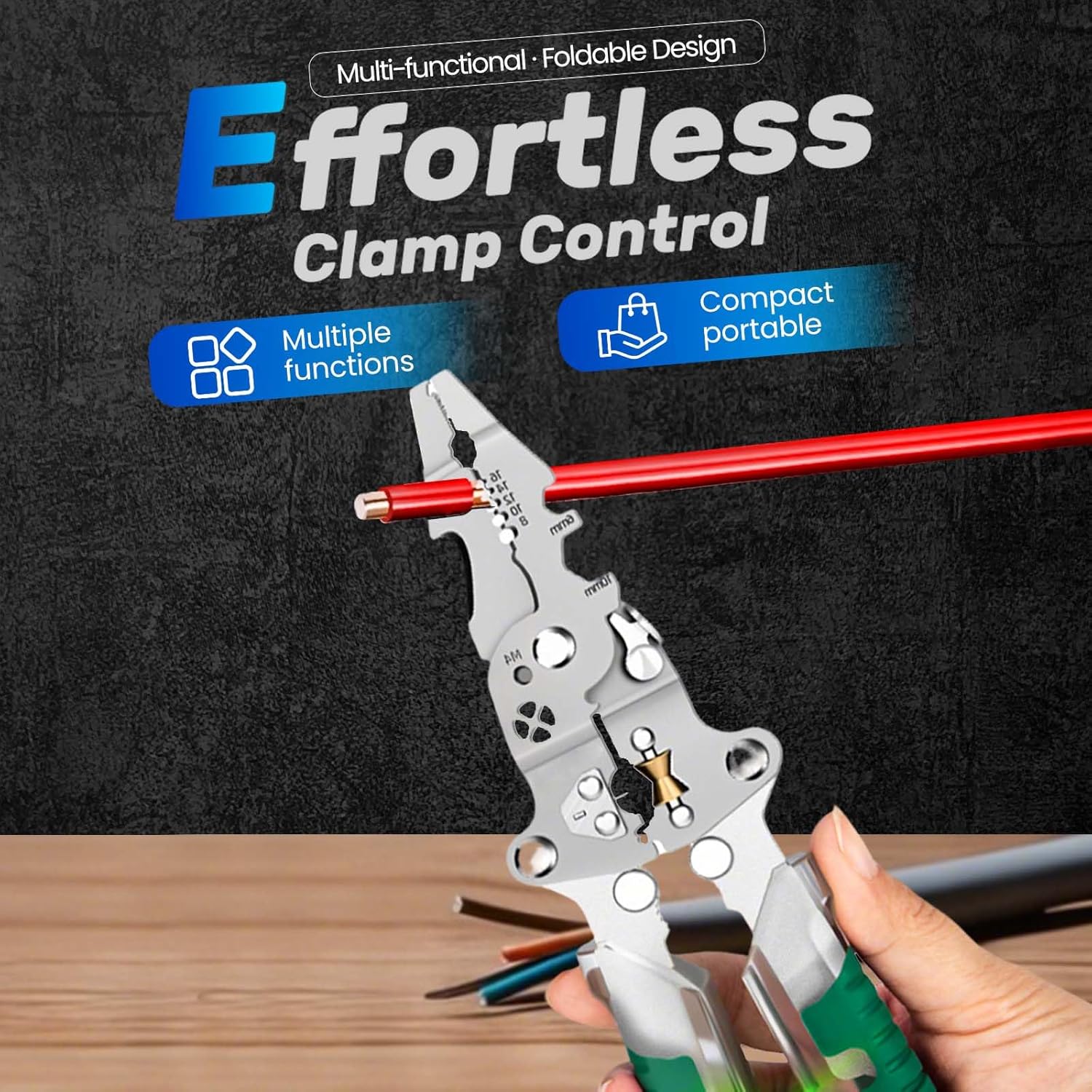 14-in-1 Wire Stripping Pliers 2026 Rechargeable Tool with Voltage Tester Alarms Detectable 12-250V Heavy-Duty Electrical Pliers Wire Cutters for Professional Home Use Green It can also be used as a holiday gift.