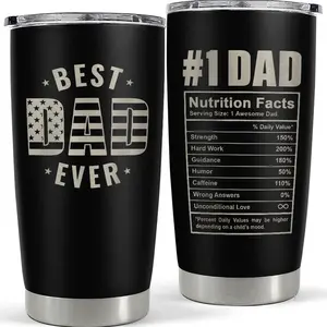 Sandjest Best Dad Ever Nutrition Facts 20oz Tumbler, Stainless Steel Vacuum Insulated Portable Travel Mug Coffee Thermal Cup, Men Gift on Father's Day