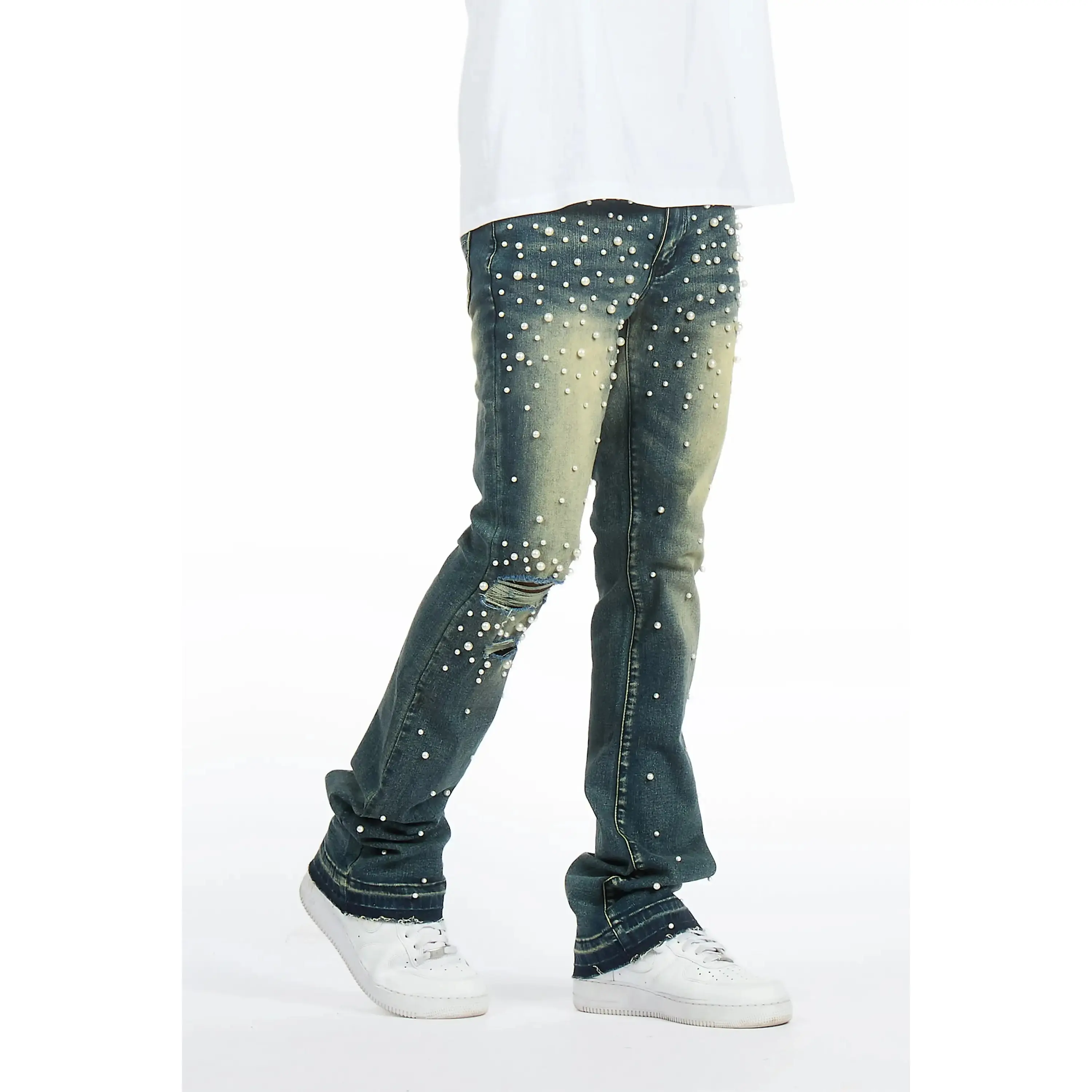 Lennux Dark Blue Pearl Stacked Fit Jean
