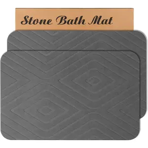 2 Pack Stone Bath Mat, Diatomaceous Earth Shower Mat, Non-Slip Absorbent Quick Drying Mat, 24x15, Grey