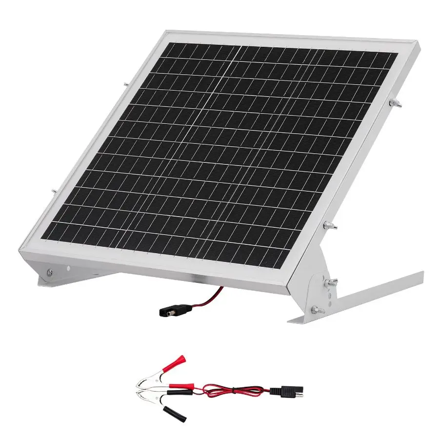 VEVOR 20W 12V High-Efficiency Solar Powered Battery Trickle Charger Maintainer, Monocrystalline Solar Panel with Built-in MPPT Controller, Adjustable Mount Bracket, Cable, IP65 Waterproof for Car, Boat Batteries, Rv