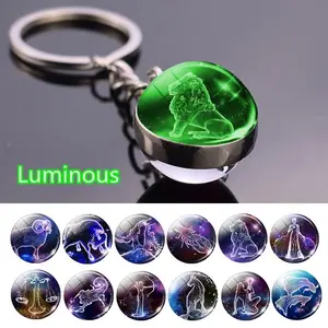 Zodiac Constellation Design Luminous Keychain, Glass Ball Pendant Keychain, Car Interior Decoration Accessories for Women & Men, Keychain For Bags