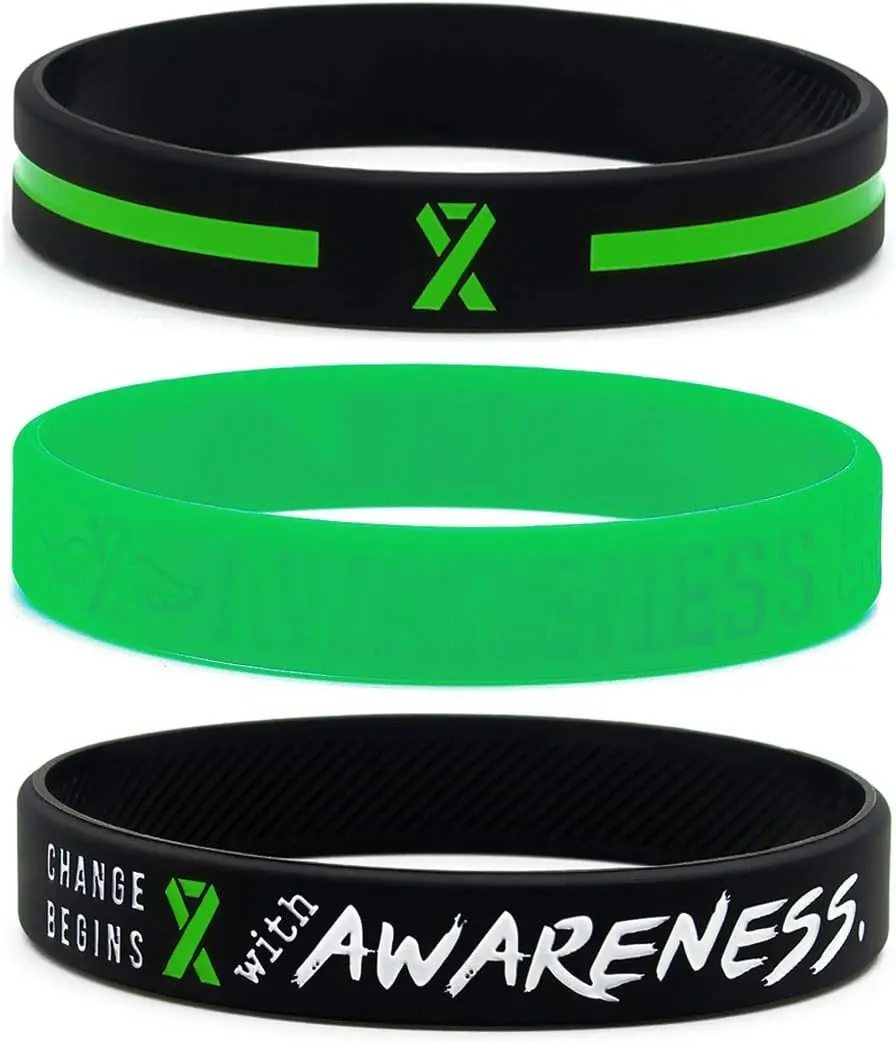 Inkstone Green Awareness Ribbon Bracelets Silicone Rubber Wristbands to Symbolize Hope Courage Strength and Support…