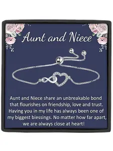 Aunt and Niece Adjustable Heart Shaped Bracelet with Gift Box and Meaningful Card, Perfect Gift for Aunt and Niece, Ideal Birthday and Christmas Choice
